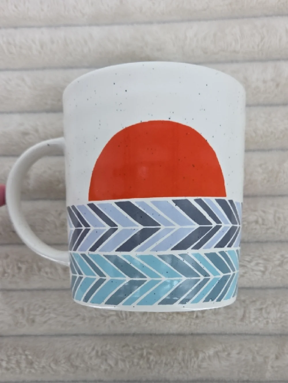 Rise & Shine Ceramic Coffee Mug - White with Orange & Blue Design